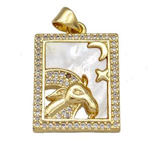 Copper Tarot Card Pendant Pave Zircon Zodiac Aries 18K Gold Plated, approx 16-20mm