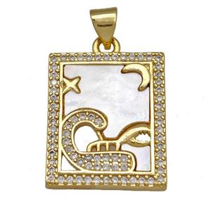Copper Tarot Card Pendant Pave Zircon Zodiac Cancer 18K Gold Plated, approx 16-20mm
