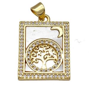 Copper Tarot Card Pendant Pave Zircon Tree Of Life 18K Gold Plated, approx 16-20mm