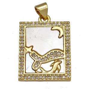 Copper Tarot Card Pendant Pave Zircon Zodiac Pisces 18K Gold Plated, approx 16-20mm