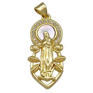 Jesus Charms Copper Pendant Pave Shell Zircon 18K Gold Plated, approx 14-28mm