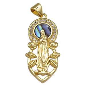 Jesus Charms Copper Pendant Pave Abalone Shell Zircon 18K Gold Plated, approx 14-28mm
