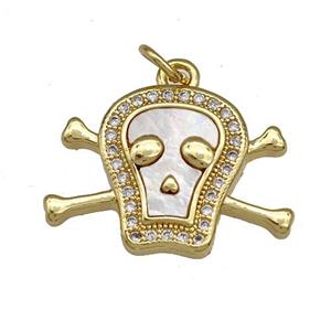Copper Skull Charms Pendant Pave Shell Zircon 18K Gold Plated, approx 15-20mm