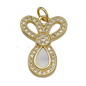 Copper Pendant Pave Shell Zircon Knot 18K Gold Plated, approx 14-19mm