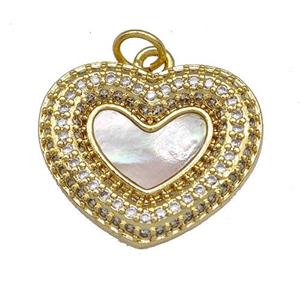 Copper Heart Pendant Pave Shell Zirconia 18K Gold Plated, approx 18-20mm