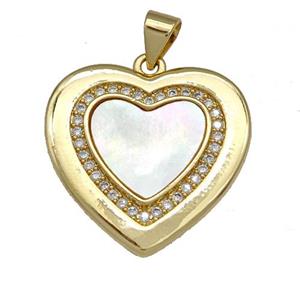 Copper Heart Pendant Pave Shell Zirconia 18K Gold Plated, approx 22mm