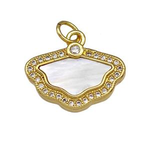 Copper Flower Pendant Pave Shell Zirconia 18K Gold Plated, approx 13-18mm