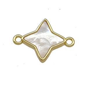 Copper Star Connector Pave Shell 18K Gold Plated, approx 13mm