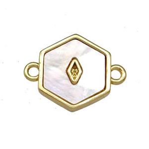 Copper Hexagon Connector Pave Shell 18K Gold Plated, approx 12.5mm