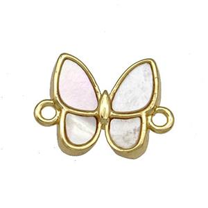 Copper Butterfly Connector Pave Shell 18K Gold Plated, approx 12mm