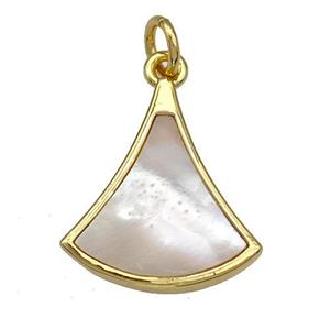 Copper Fan Pendant Pave Shell 18K Gold Plated, approx 15-18mm