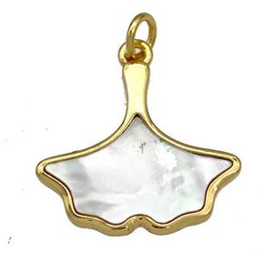 Copper Leaf Pendant Pave Shell 18K Gold Plated, approx 18-20mm