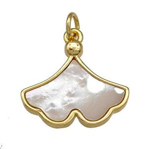 Copper Leaf Pendant Pave Shell 18K Gold Plated, approx 16-18mm
