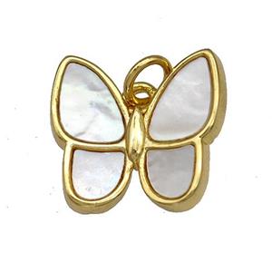 Copper Butterfly Pendant Pave Shell 18K Gold Plated, approx 14-15mm