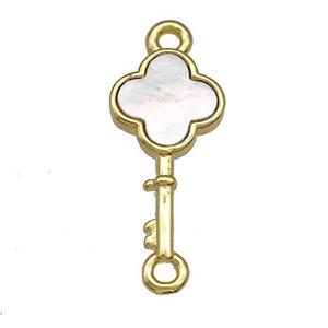 Copper Key Charms Pendant Pave Shell 18K Gold Plated, approx 9-20mm