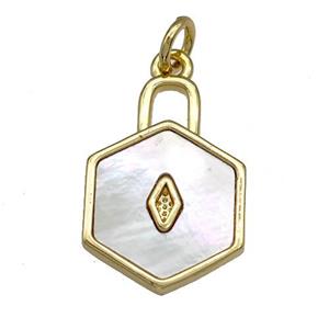 Copper Lock Pendant Pave Shell 18K Gold Plated, approx 13-18mm