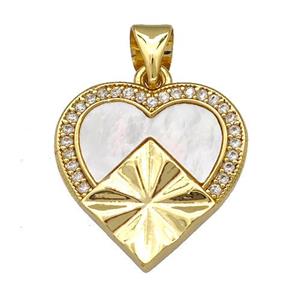 Copper Heart Pendant Pave Shell Zirconia 18K Gold Plated, approx 16-17mm
