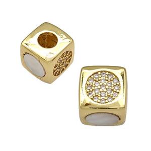 Copper Cube Beads Pave Shell Zirconia 18K Gold Plated, approx 10x10mm, 5mm hole