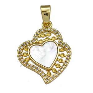 Copper Heart Pendant Pave Shell Zircon 18K Gold Plated, approx 18-20mm