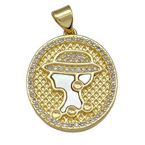 Lady Charms Copper Oval Pendant Pave Shell Zirconia 18K Gold Plated, approx 18-20mm
