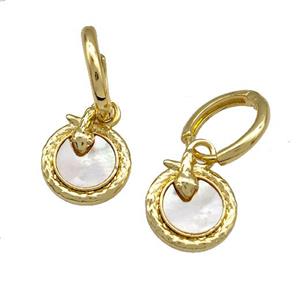 Copper Snake Hoop Earrings Pave Shell 18K Gold Plated, approx 11mm, 12mm dia