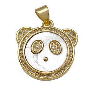 Panda Charms Copper Pendant Pave Shell Zirconia 18K Gold Plated, approx 16-18.5mm