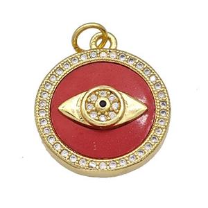 Evil Eye Charms Copper Circle Pendant Pave Shell Zirconia 18K Gold Plated, approx 18mm