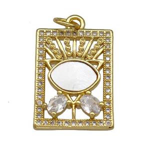 Copper Tarot Card Pendant Pave Shell Zirconia 18K Gold Plated, approx 14-19mm