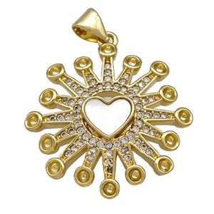 Copper Heart Pendant Pave Shell Zirconia 18K Gold Plated, approx 25mm