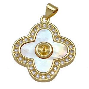 Copper Clover Pendant Pave Shell Zirconia 18K Gold Plated, approx 22mm