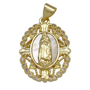 Jesus Charms Copper Pendant Pave Shell Zirconia Religious 18K Gold Plated, approx 16-20mm
