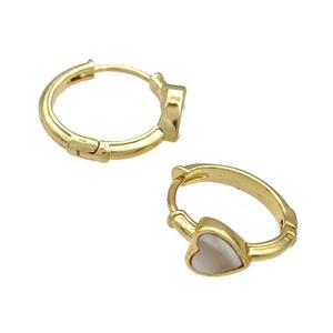 Copper Hoop Earrings Pave Shell Heart 18K Gold Plated, approx 6mm, 15mm dia