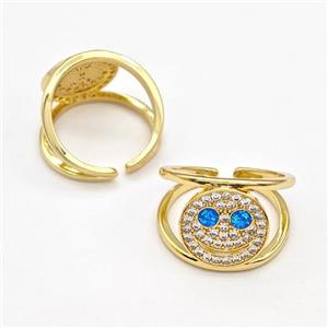 Copper Rings Pave Zirconia Smile Face Fire Opal 18K Gold Plated, approx 14mm, 18mm dia