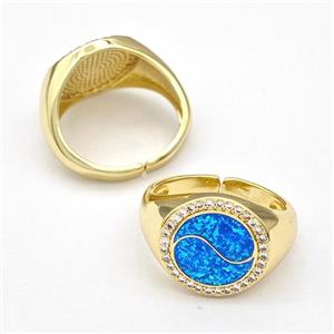 Copper Rings Pave Fire Opal Zirconia Taichi 18K Gold Plated, approx 14.5mm, 18mm dia