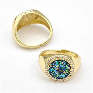 Copper Rings Pave Fire Opal Zirconia Taichi 18K Gold Plated, approx 14.5mm, 18mm dia