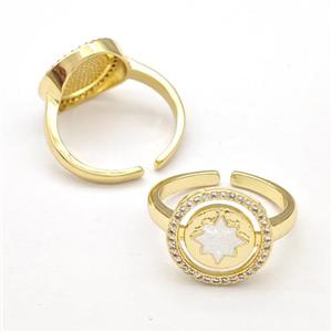 Copper Rings Pave Fire Opal Zirconia NorthStar 18K Gold Plated, approx 14mm, 18mm dia