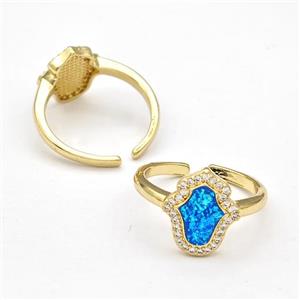 Copper Rings Pave Fire Opal Zirconia Hamsahand 18K Gold Plated, approx 12-13mm, 18mm dia