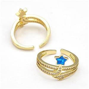 Copper Rings Pave Fire Opal Zirconia Star 18K Gold Plated, approx 6-8mm, 18mm dia
