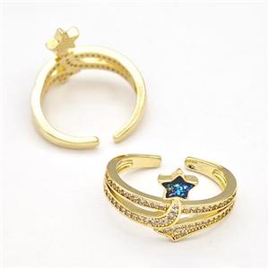 Copper Rings Pave Fire Opal Zirconia Star 18K Gold Plated, approx 6-8mm, 18mm dia