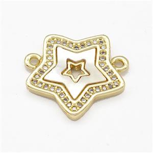Copper Star Pendant Pave Shell Zirconia 2loops 18K Gold Plated, approx 19mm