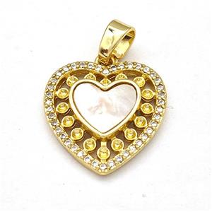 Copper Heart Pendant Pave Shell Zirconia 18K Gold Plated, approx 18mm