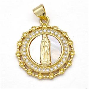 Jesus Charms Copper Pendant Pave Shell Zircon Religious 18K Gold Plated, approx 20mm