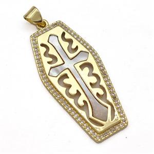 Copper Cross Pendant Pave Shell Zircon 18K Gold Plated, approx 17-35mm