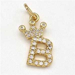 Copper Pendant Pave Zirconia Letter-B Crown Gold Plated, approx 10-14mm