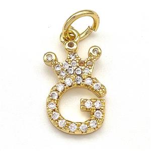 Copper Pendant Pave Zirconia Letter-G Crown Gold Plated, approx 10-14mm