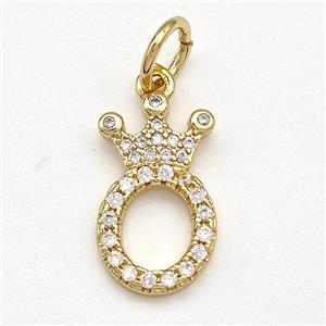 Copper Pendant Pave Zirconia Letter-O Crown Gold Plated, approx 10-14mm