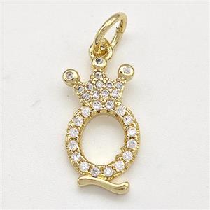 Copper Pendant Pave Zirconia Letter-Q Crown Gold Plated, approx 10-14mm