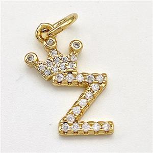 Copper Pendant Pave Zirconia Letter-Z Crown Gold Plated, approx 10-14mm