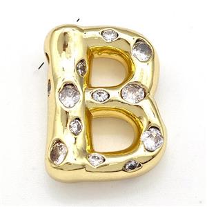 Copper Letter-B Pendant Micro Pave Zirconia Gold Plated, approx 14-20mm