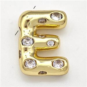 Copper Letter-E Pendant Micro Pave Zirconia Gold Plated, approx 14-20mm